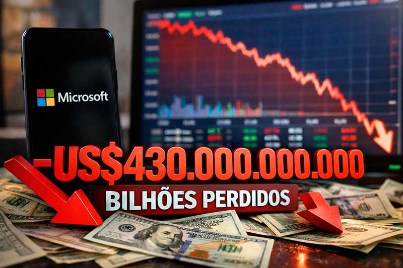 Ações da Microsoft caem 12% em um dia, maior perda desde 2020, com desvalorização de US$ 430 bilhões. Gastos em IA chegam a US$ 37,5 bi no trimestre, enquanto bugs no Windows 11 e Copilot expõem riscos técnicos da estratégia.
