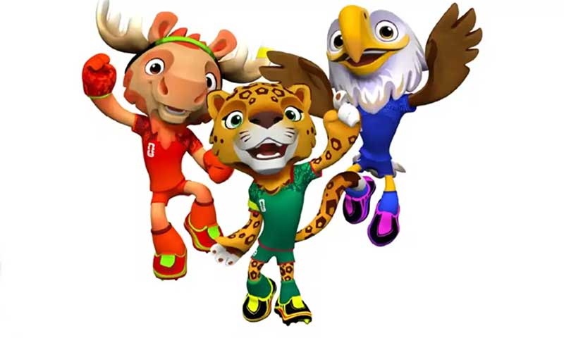 Cada um dos mascotes homenageia uma nação-sede.