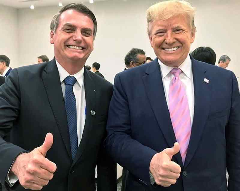 Jair Bolsonaro e Donald Trump na Cúpula do G20, em Osaka: brasileiro é aliado e declarado admirador do americano - 28/06/2019
